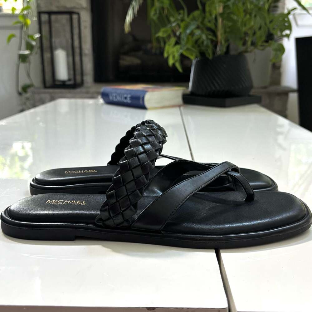 Michael Michael Kors Black Braided Thong Sandals Size 8M
